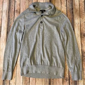 EUC Banana Republic Sweater Mens Large Cotton Cashmere 1/4 Button Pullover Gray